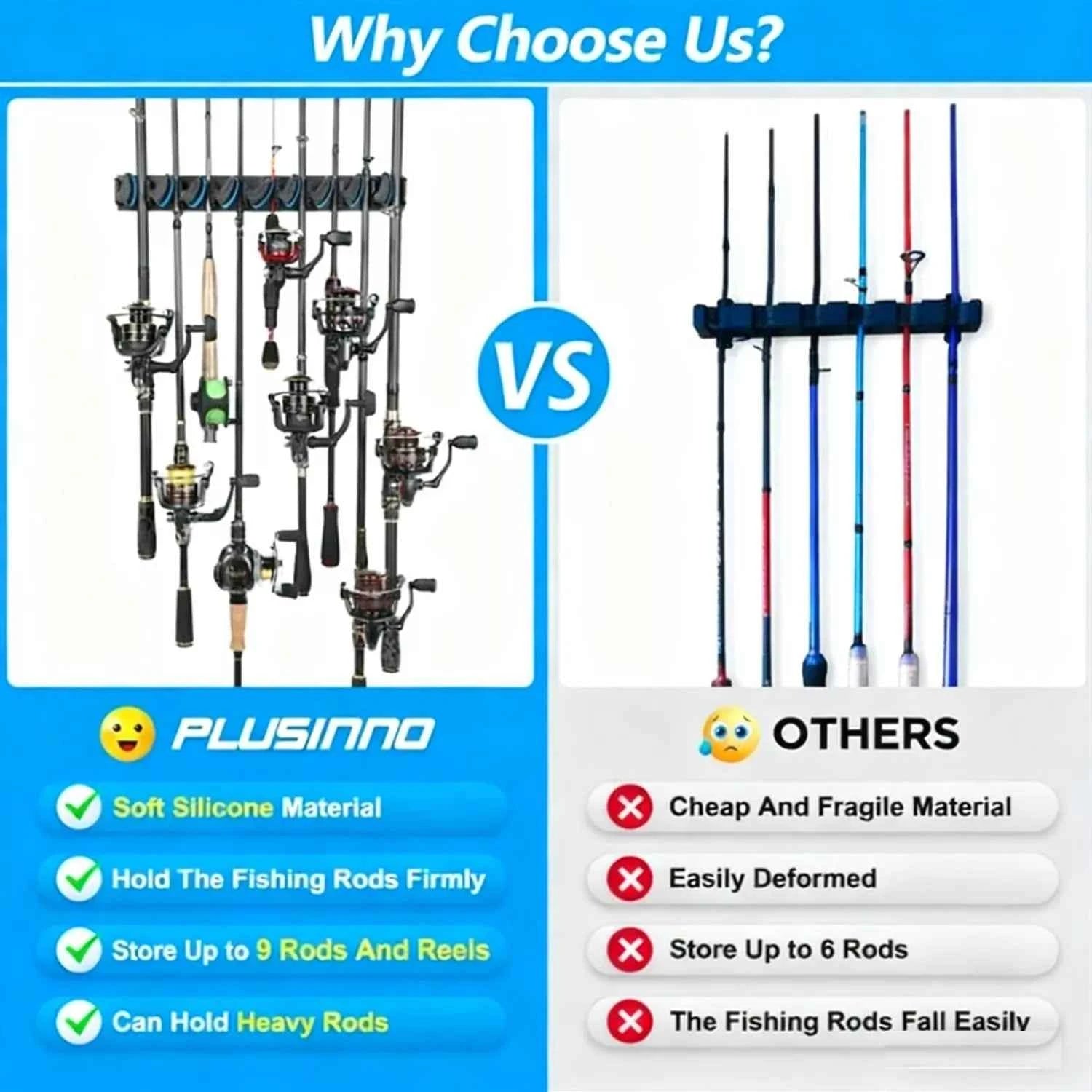 Multi-Function Fishing Rod Rack Wall Mounted - Sturdy Rack Fishing Rod Holder for Garage & Fishing Rod Rack for Truck