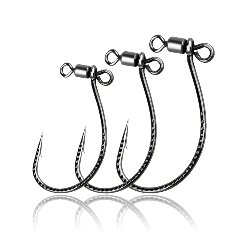 Swivel Fishing Hooks with Barb – J Hook Fishing for Bass & Catfish | Pre-Rigged Circle Hooks - REeffun