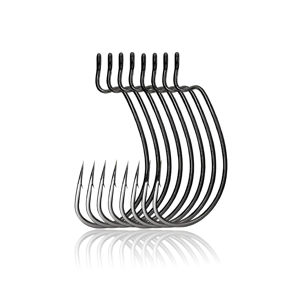 High Carbon Steel EWG Fishing Hooks - Offset Worm Hooks for Bass, Catfish & Soft Baits - REeffun