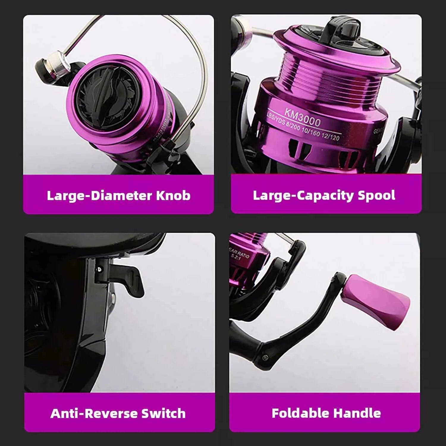 Purple Carbon Fishing Rod and Reel Combo - M Action Fishing Rods and Reels Combo for Freshwater & Saltwater Anglers