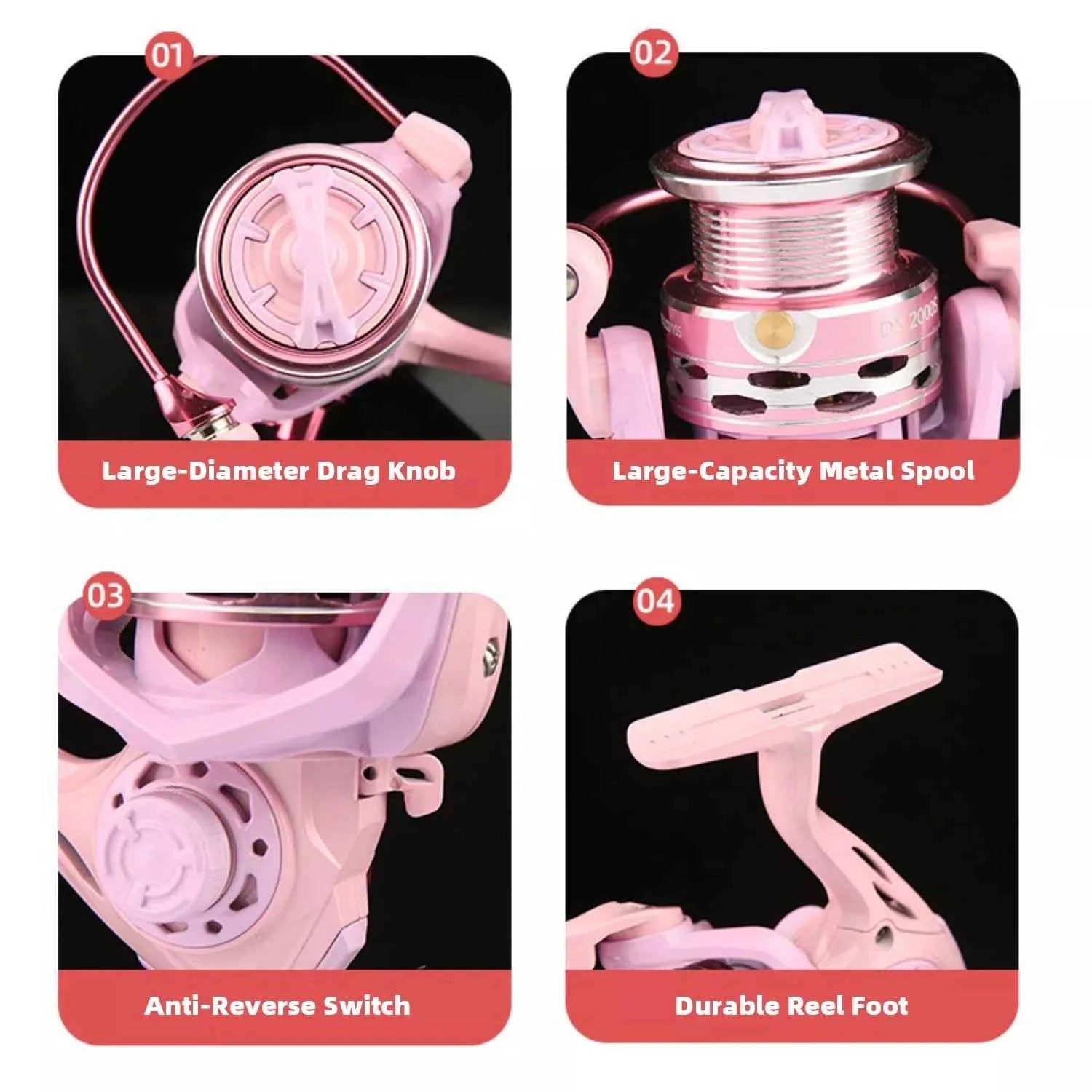 Pink Carbon Fishing Rod and Reel Combo - M/UL Action Spinning/Casting Set with Lures & Line for Lake Fishing