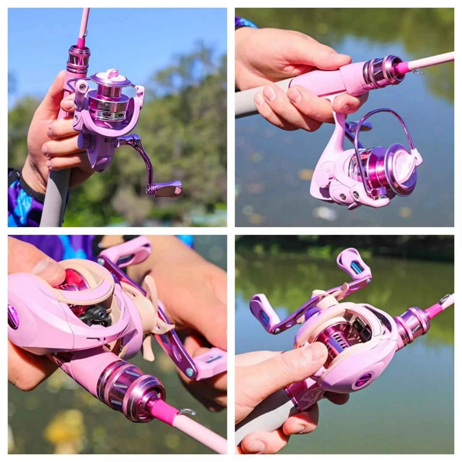Pink Fishing Rod and Reel Combo - UL Light Carbon Lure Rod for Saltwater & Freshwater Micro Jigging (1.5m-1.98m)