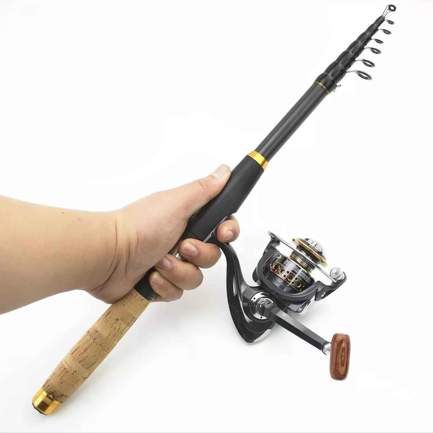 Telescopic Spin Fishing Rod and Reel - Carbon Ultralight Rod and Reel Combo for Bass & Snakehead