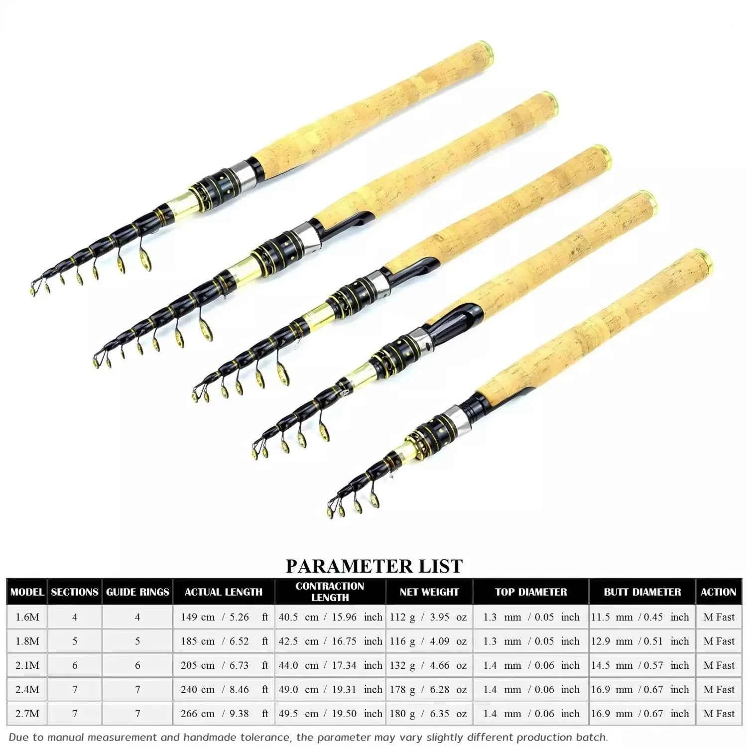 Telescopic High End Fishing Rod - Portable Fishing Pocket Rod for Spin Fishing, Deep Sea & Freshwater Fish Casting