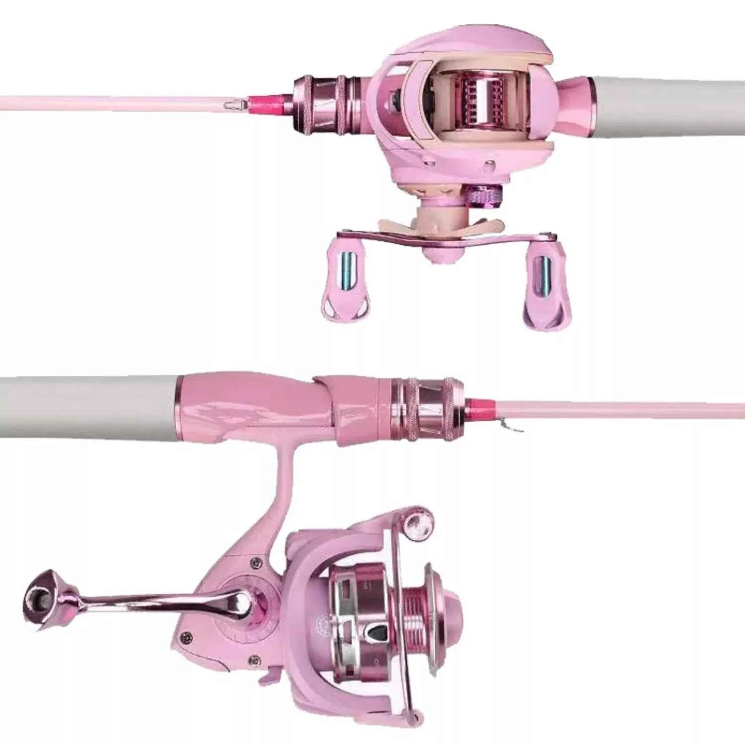 Pink Fishing Rod and Reel Combo - UL Light Carbon Lure Rod for Saltwater & Freshwater Micro Jigging (1.5m-1.98m)
