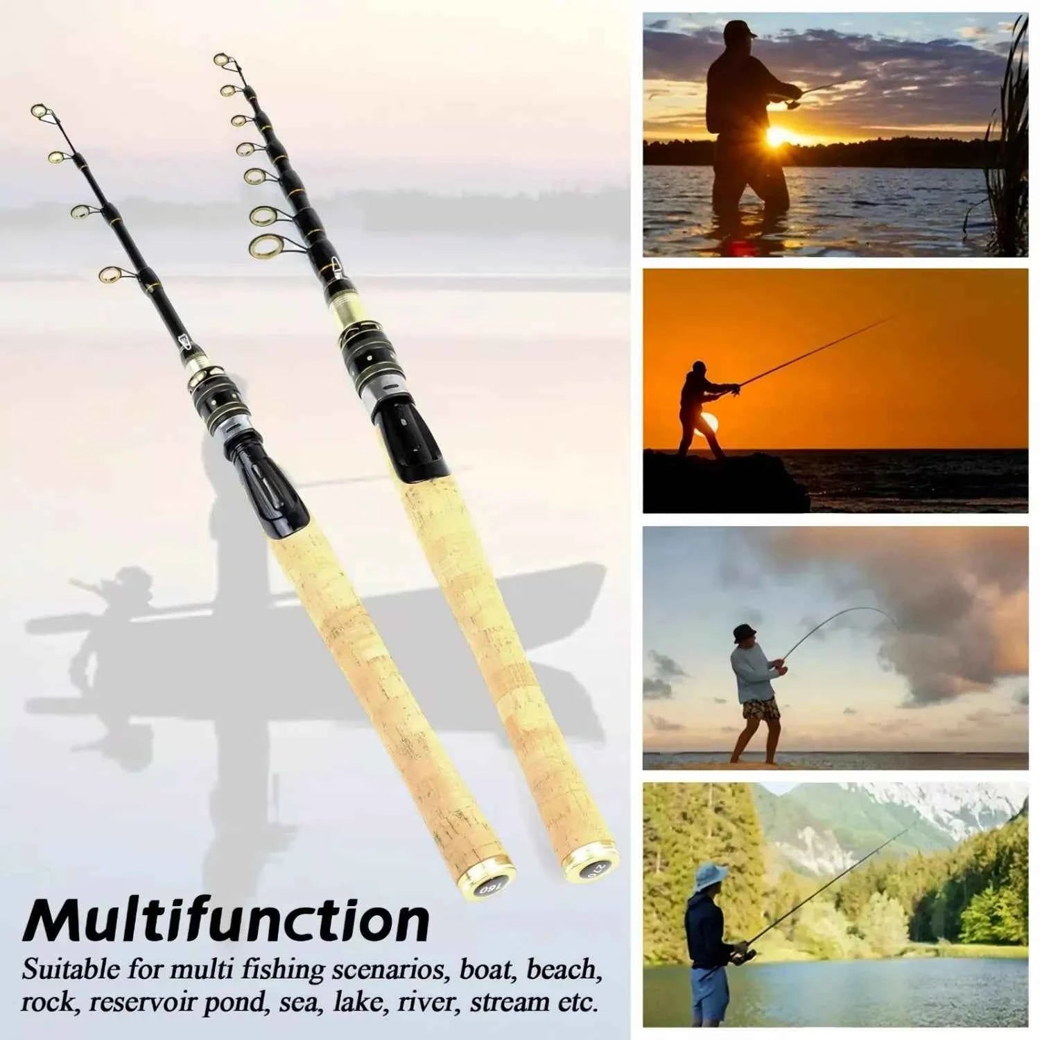 Telescopic High End Fishing Rod - Portable Fishing Pocket Rod for Spin Fishing, Deep Sea & Freshwater Fish Casting