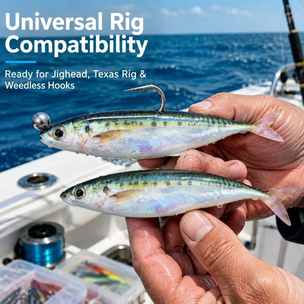 3D Printed Soft Plastic Mackerel Lure with Forked Tail - High-Simulation Saltwater Soft Swimbaits for Sea and Boat Angling