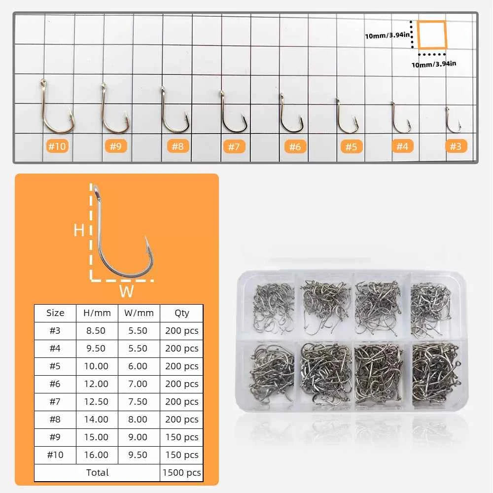 High Carbon Steel Micro Fishing Hooks | Size #3–#10 | Tube-Eye Barb Hook Fish | 1500PCS/Box