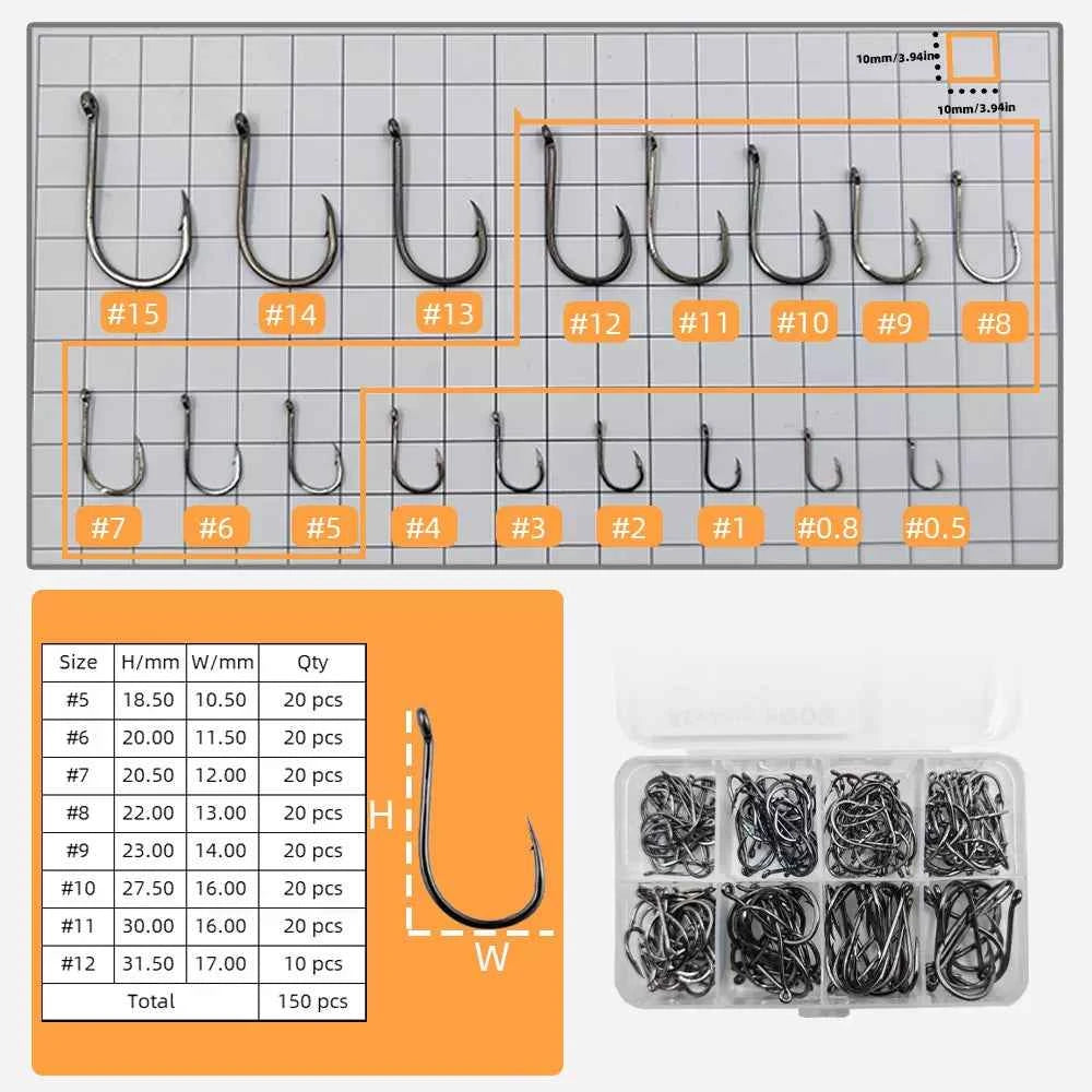 Sharpened Single High Carbon Steel Fishing Hooks | Bream & Carp Tackle Hooks (#0.5–#15)