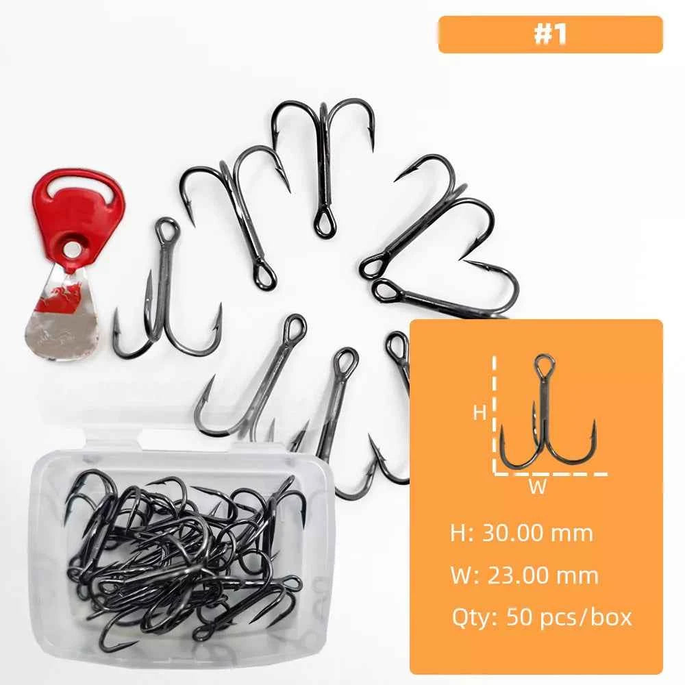 High Carbon Steel Treble Hooks Assorted Sizes #8–#5/0 | Durable Treble Hooks for Bass, Tuna & More