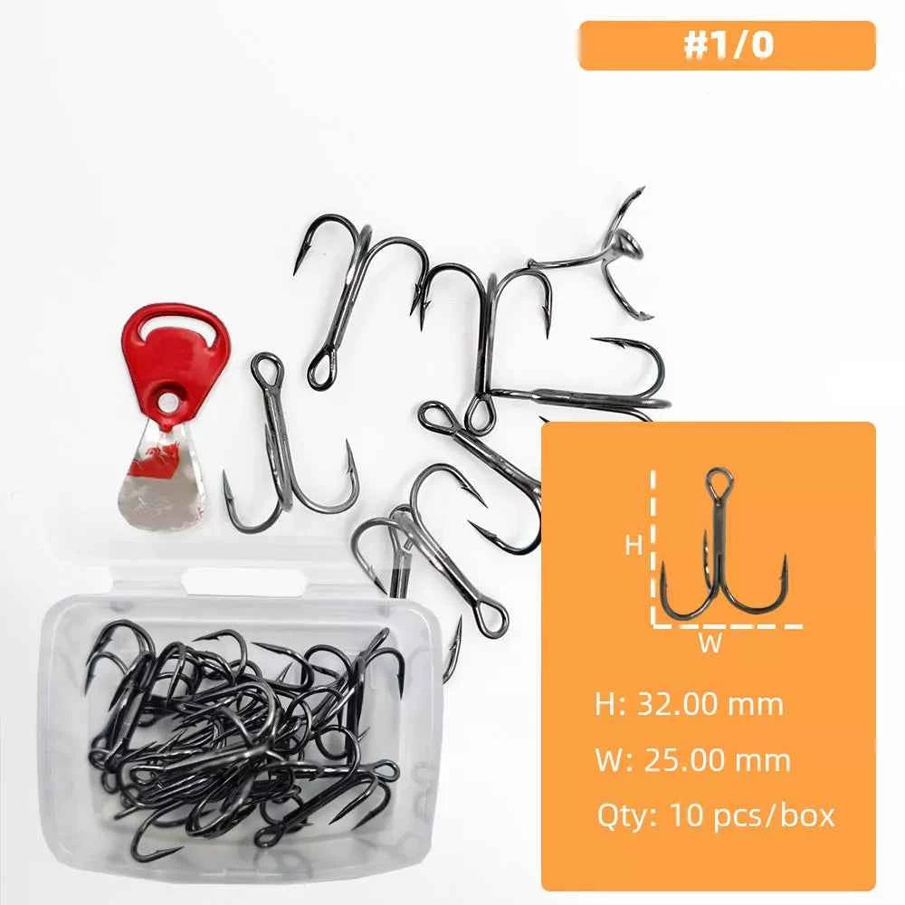 High Carbon Steel Treble Hooks Assorted Sizes #8–#5/0 | Durable Treble Hooks for Bass, Tuna & More
