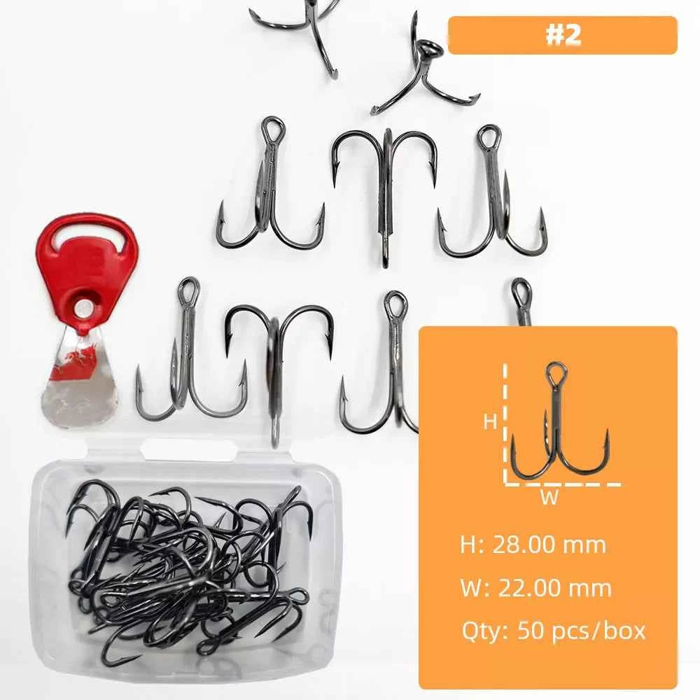 High Carbon Steel Treble Hooks Assorted Sizes #8–#5/0 | Durable Treble Hooks for Bass, Tuna & More