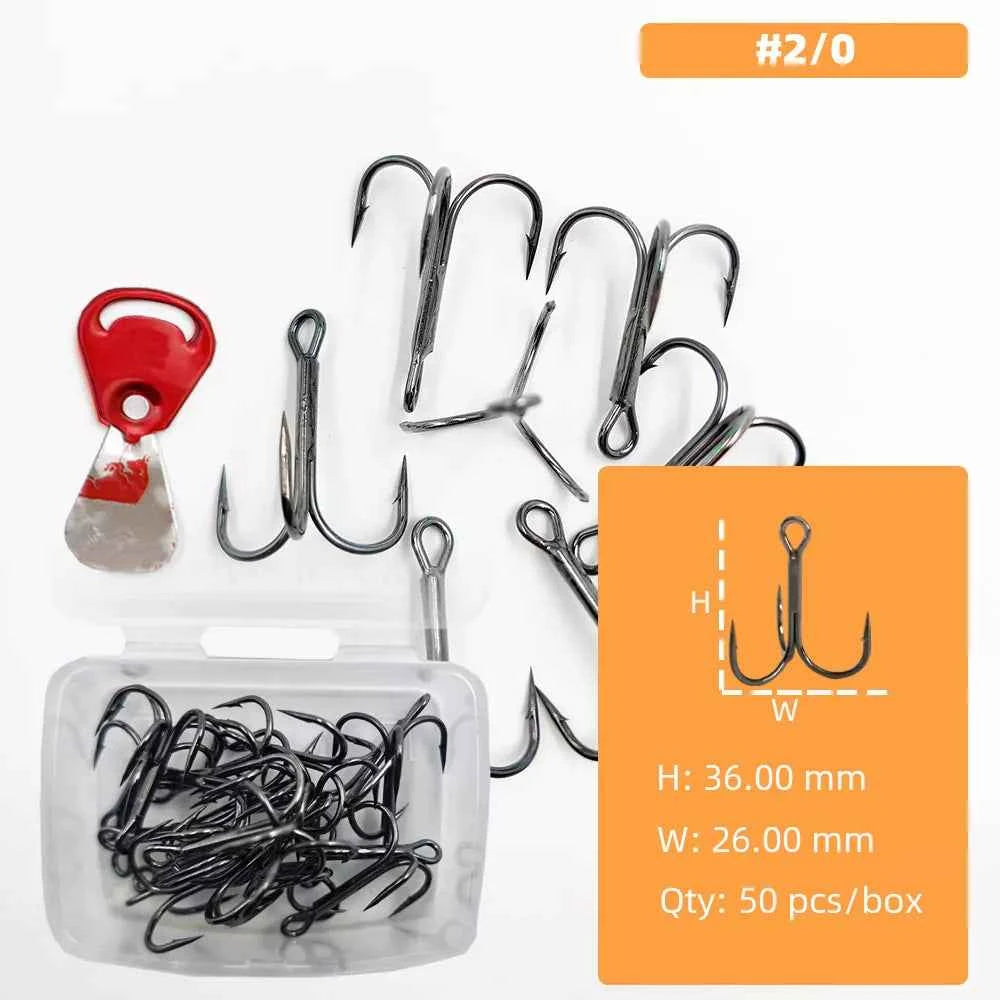 High Carbon Steel Treble Hooks Assorted Sizes #8–#5/0 | Durable Treble Hooks for Bass, Tuna & More