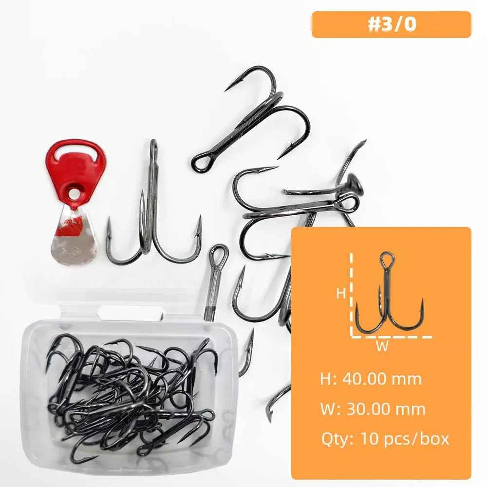 High Carbon Steel Treble Hooks Assorted Sizes #8–#5/0 | Durable Treble Hooks for Bass, Tuna & More
