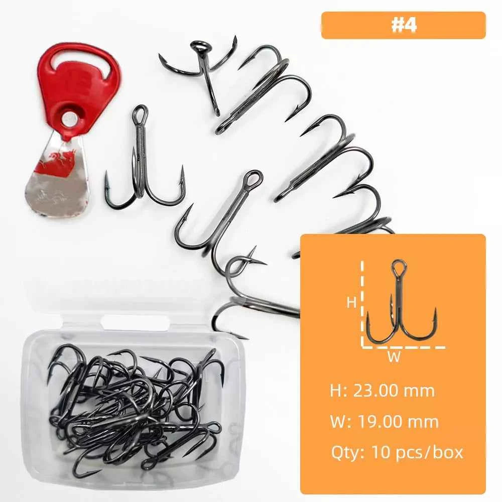 High Carbon Steel Treble Hooks Assorted Sizes #8–#5/0 | Durable Treble Hooks for Bass, Tuna & More