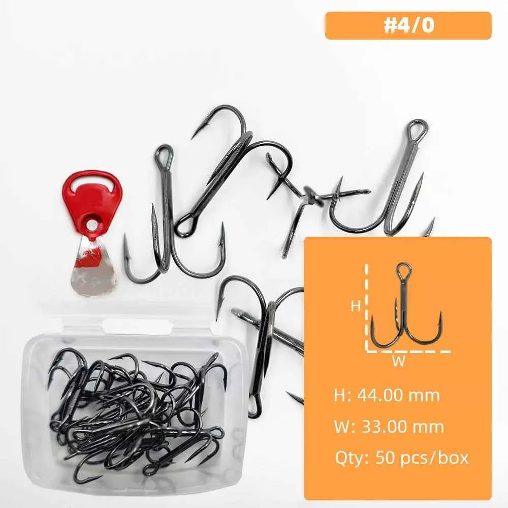 High Carbon Steel Treble Hooks Assorted Sizes #8–#5/0 | Durable Treble Hooks for Bass, Tuna & More
