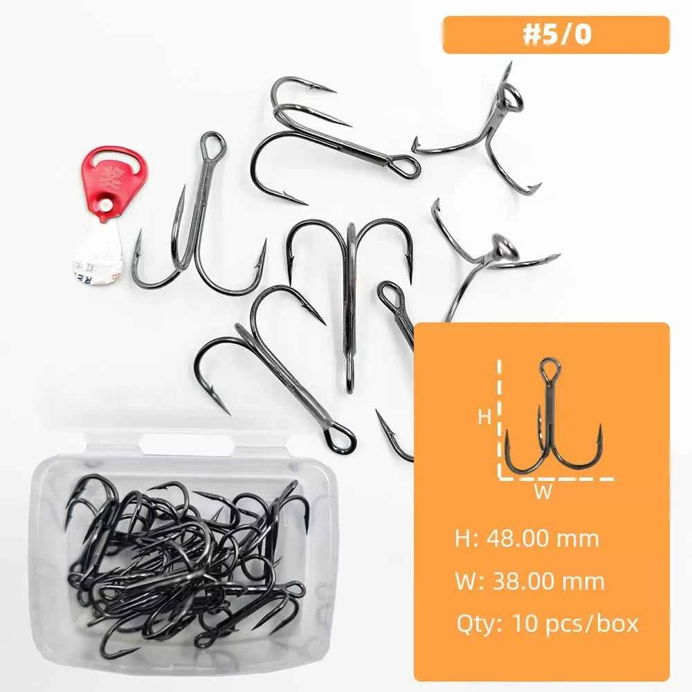 High Carbon Steel Treble Hooks Assorted Sizes #8–#5/0 | Durable Treble Hooks for Bass, Tuna & More