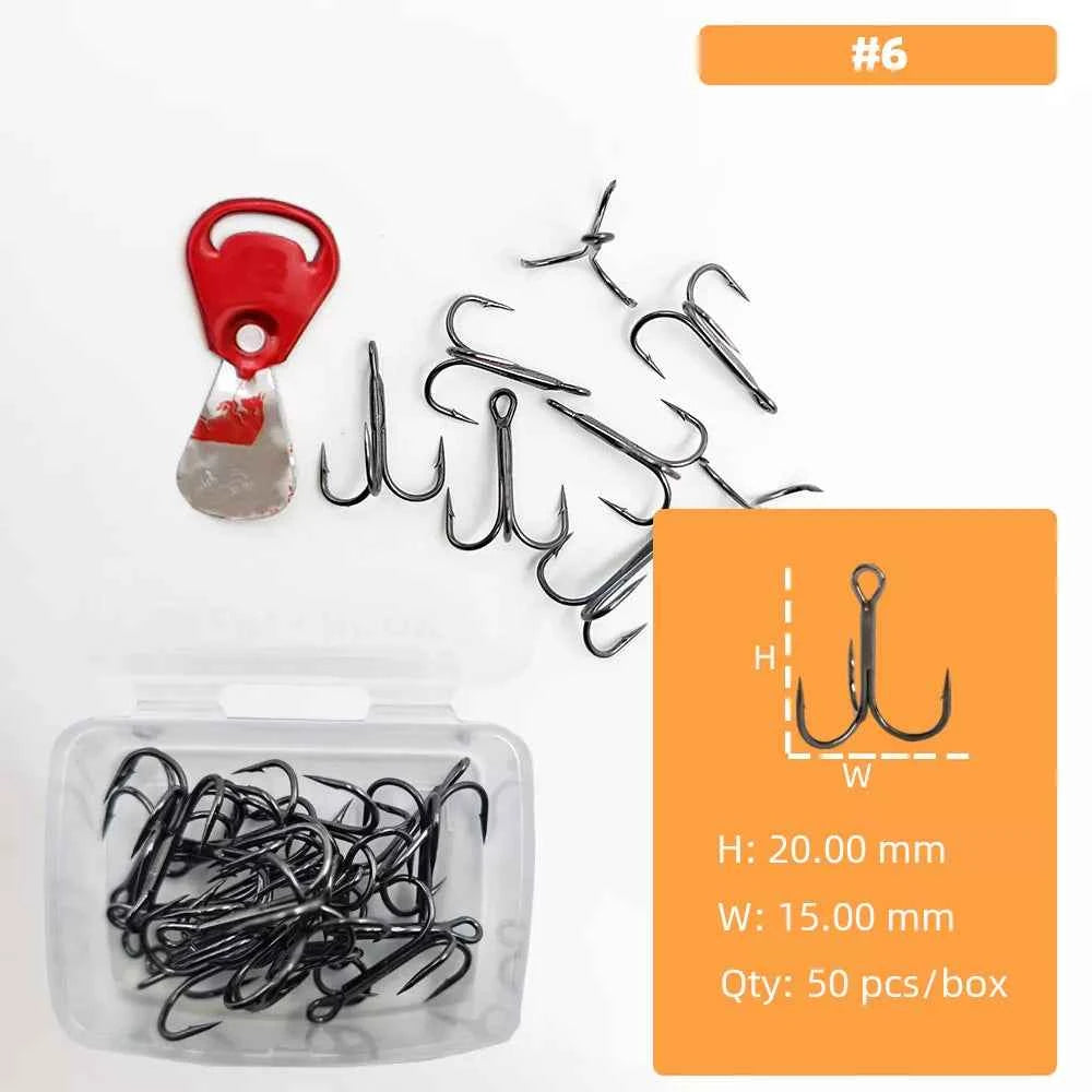 High Carbon Steel Treble Hooks Assorted Sizes #8–#5/0 | Durable Treble Hooks for Bass, Tuna & More