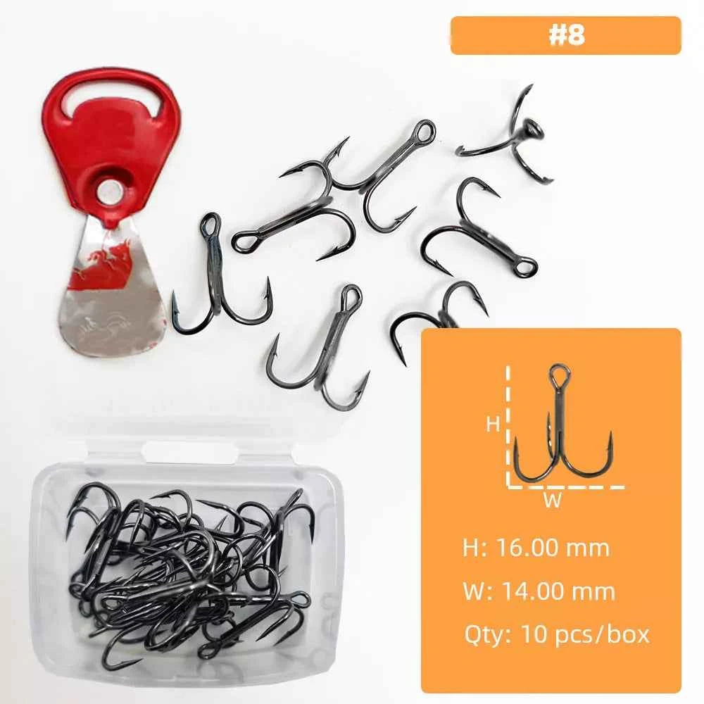 High Carbon Steel Treble Hooks Assorted Sizes #8–#5/0 | Durable Treble Hooks for Bass, Tuna & More