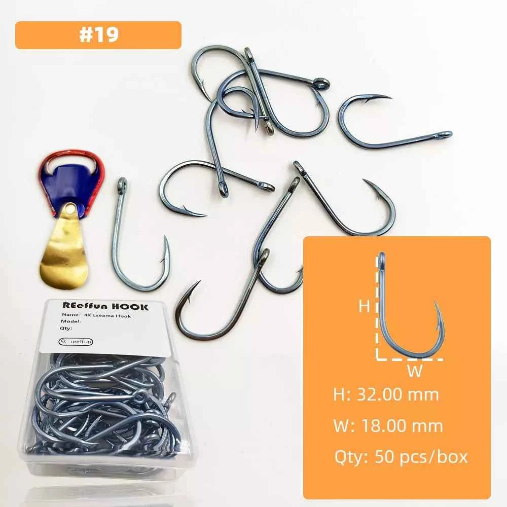 Big Game Fishing Hooks - High-Strength Alloy Steel Offset Tackle Hooks Box (#19–#28)