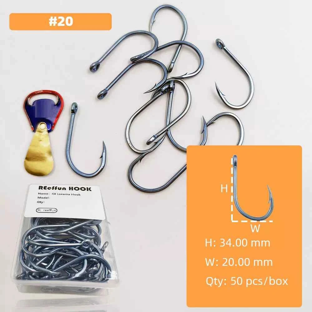 Big Game Fishing Hooks - High-Strength Alloy Steel Offset Tackle Hooks Box (#19–#28)