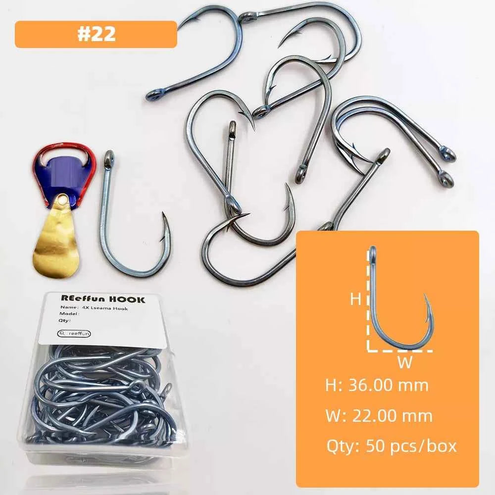Big Game Fishing Hooks - High-Strength Alloy Steel Offset Tackle Hooks Box (#19–#28)