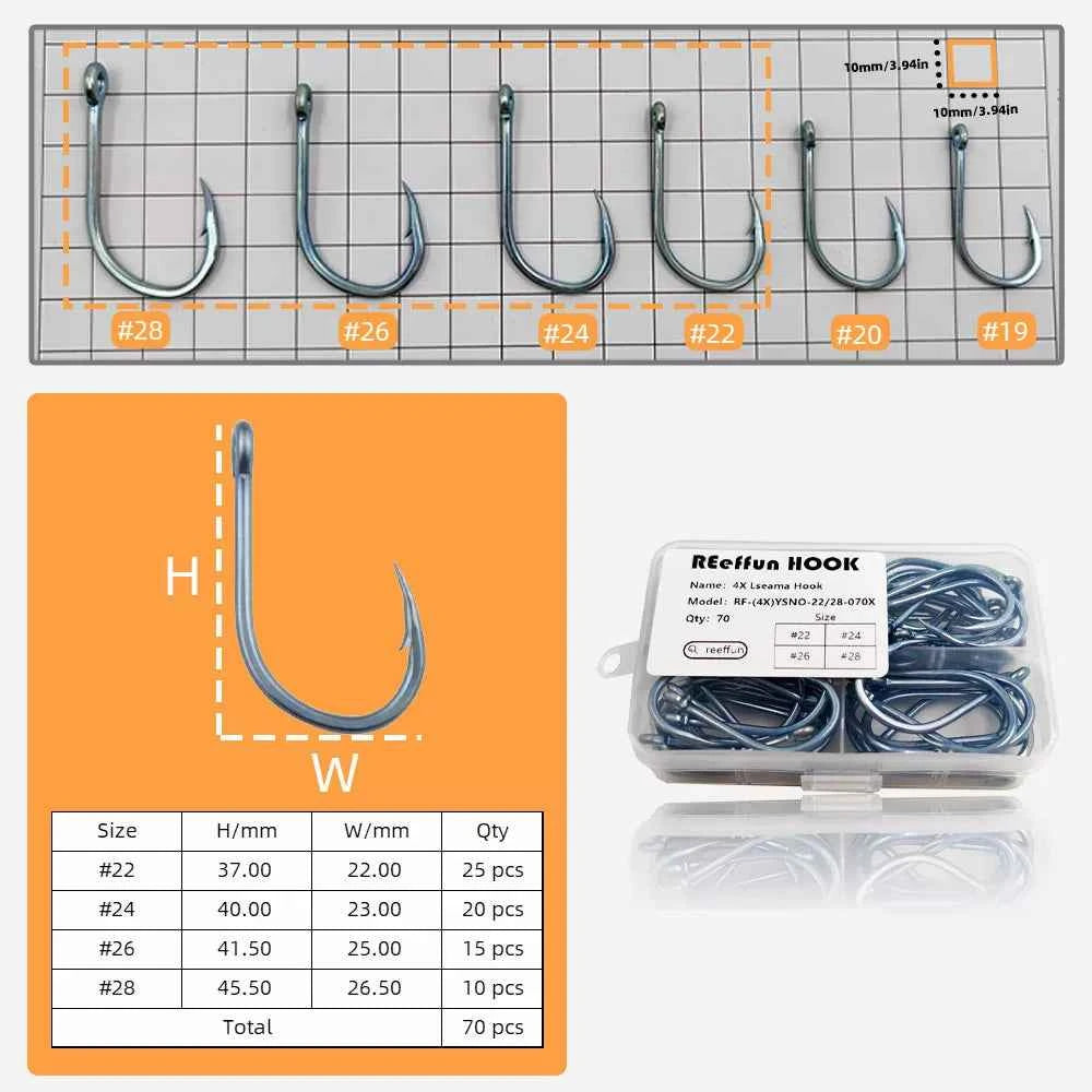 Big Game Fishing Hooks - High-Strength Alloy Steel Offset Tackle Hooks Box (#19–#28)