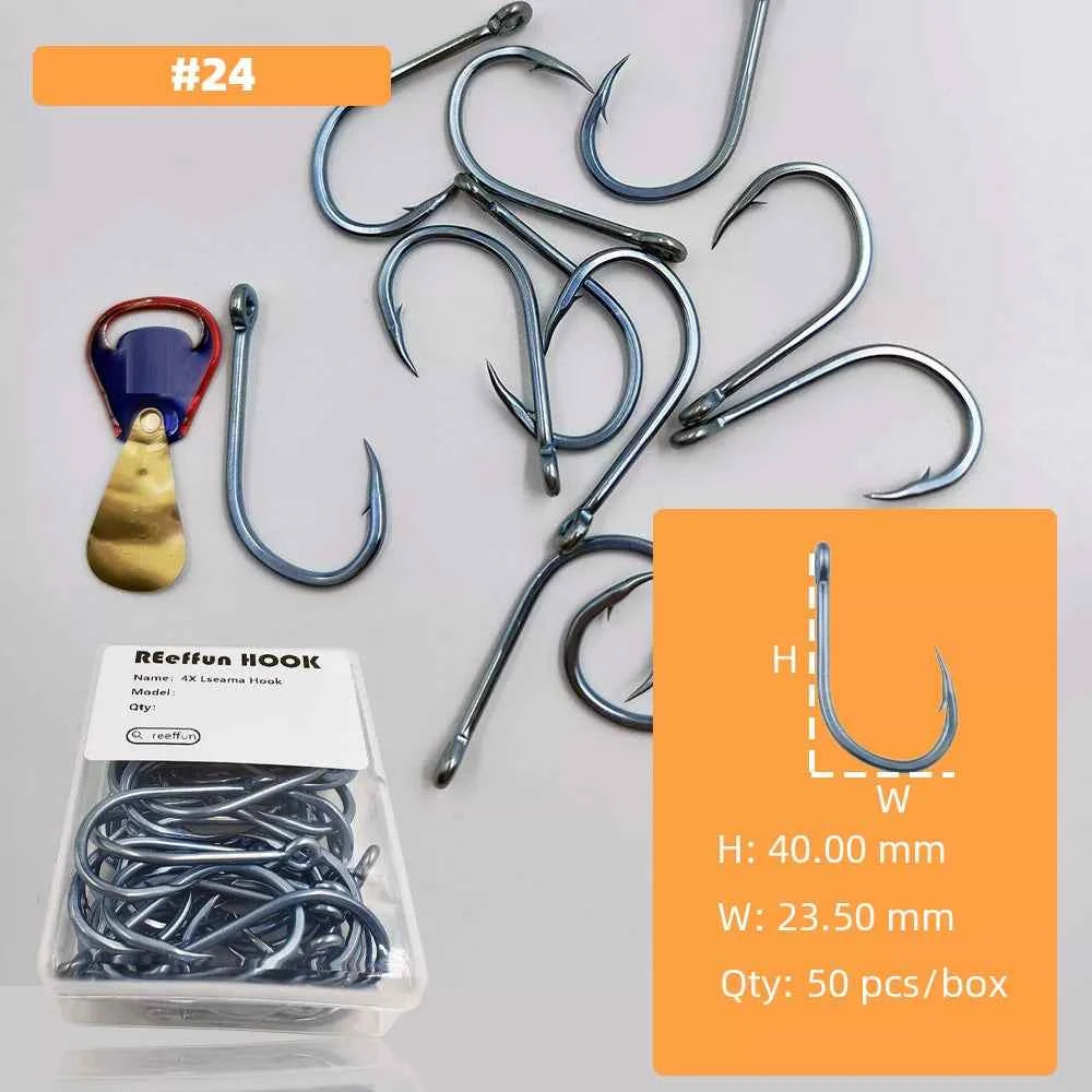 Big Game Fishing Hooks - High-Strength Alloy Steel Offset Tackle Hooks Box (#19–#28)
