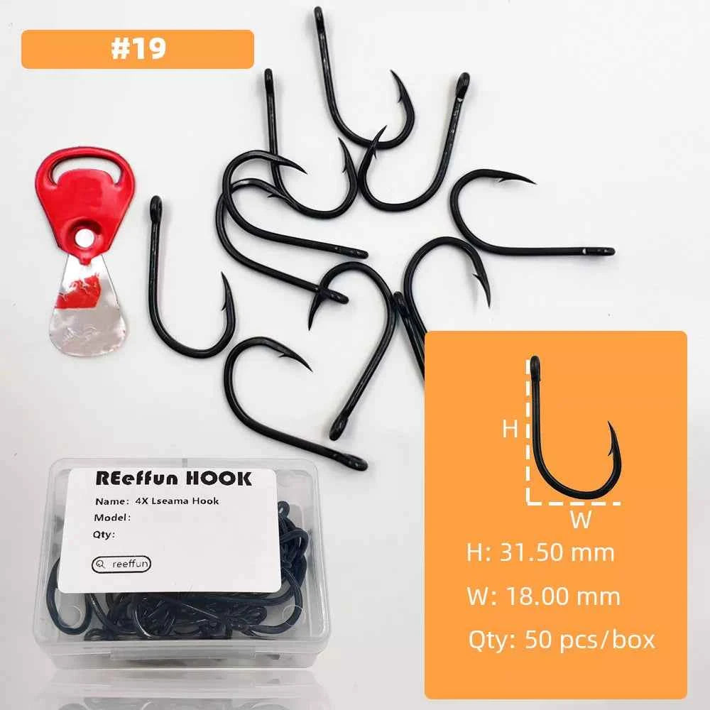 Big Game Fishing Hooks - High-Strength Alloy Steel Offset Tackle Hooks Box (#19–#28)