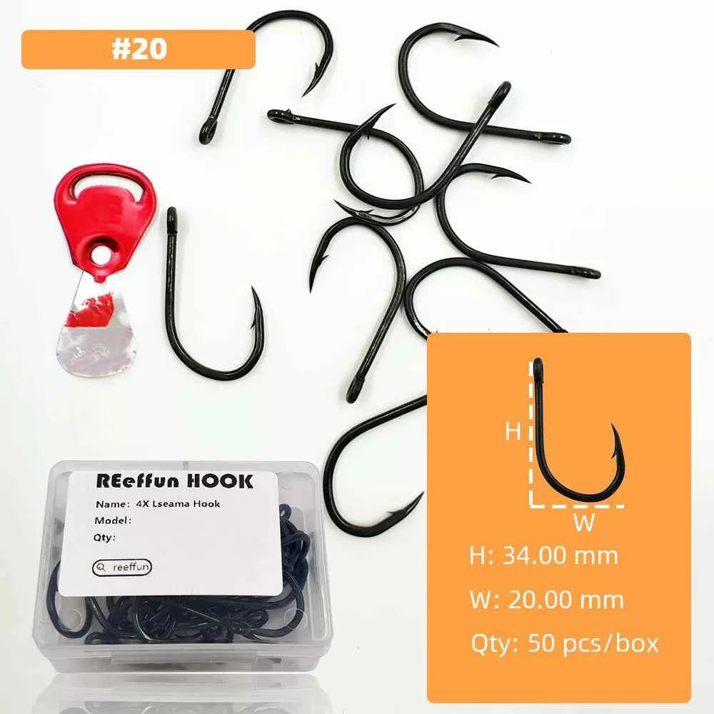 Big Game Fishing Hooks - High-Strength Alloy Steel Offset Tackle Hooks Box (#19–#28)