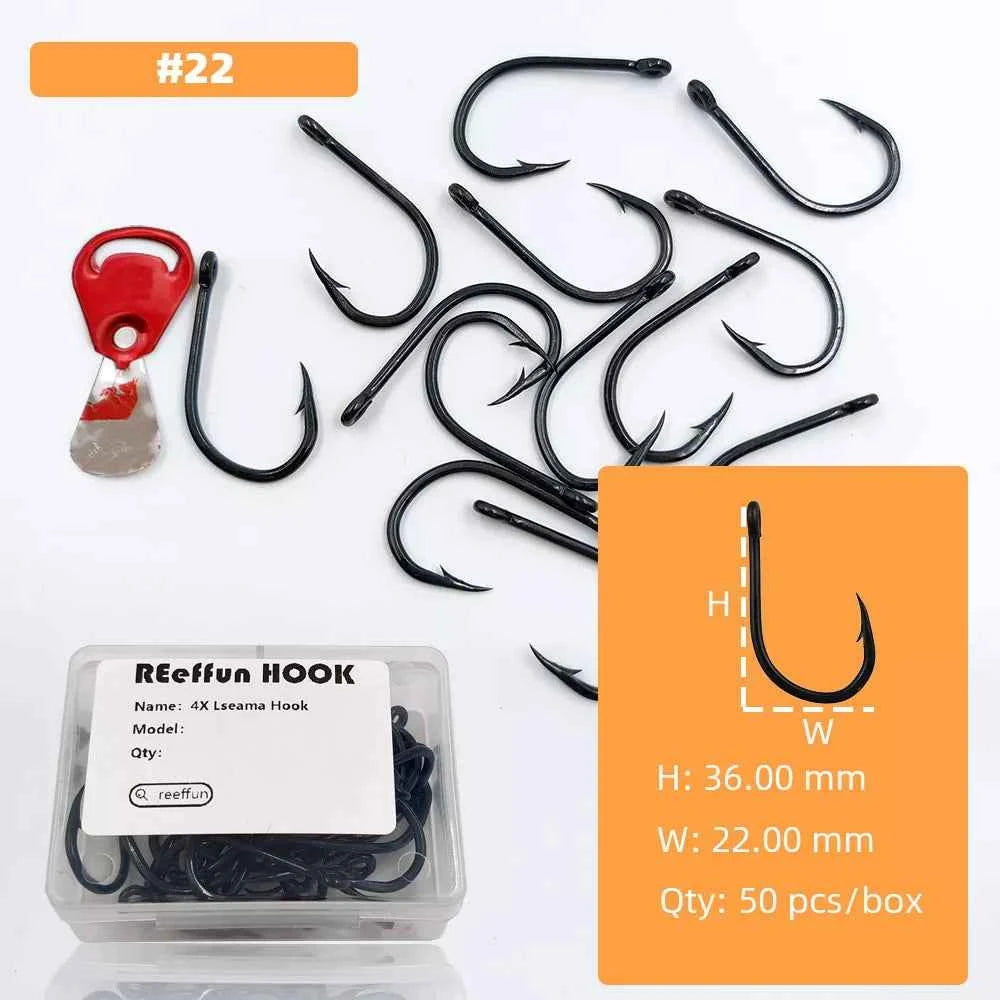 Big Game Fishing Hooks - High-Strength Alloy Steel Offset Tackle Hooks Box (#19–#28)