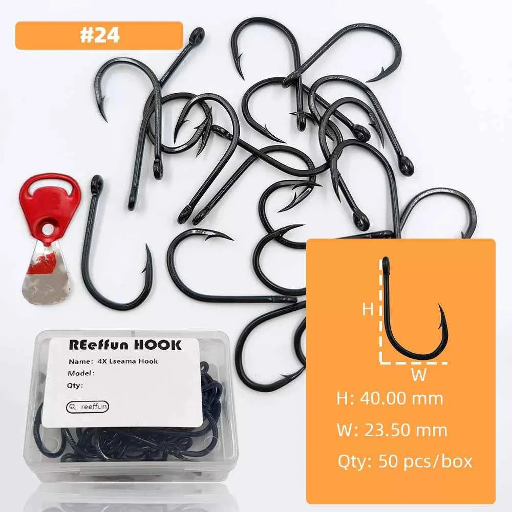 Big Game Fishing Hooks - High-Strength Alloy Steel Offset Tackle Hooks Box (#19–#28)
