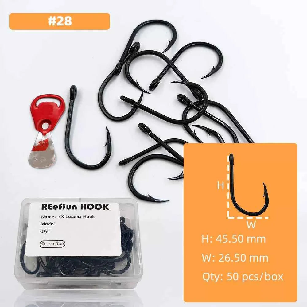 Big Game Fishing Hooks - High-Strength Alloy Steel Offset Tackle Hooks Box (#19–#28)