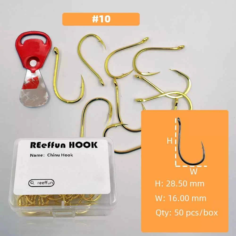 Gold Fishing Hooks for Bass, Salmon & Tuna | High Carbon Steel Barbed Fishing Hooks (#3–#12)