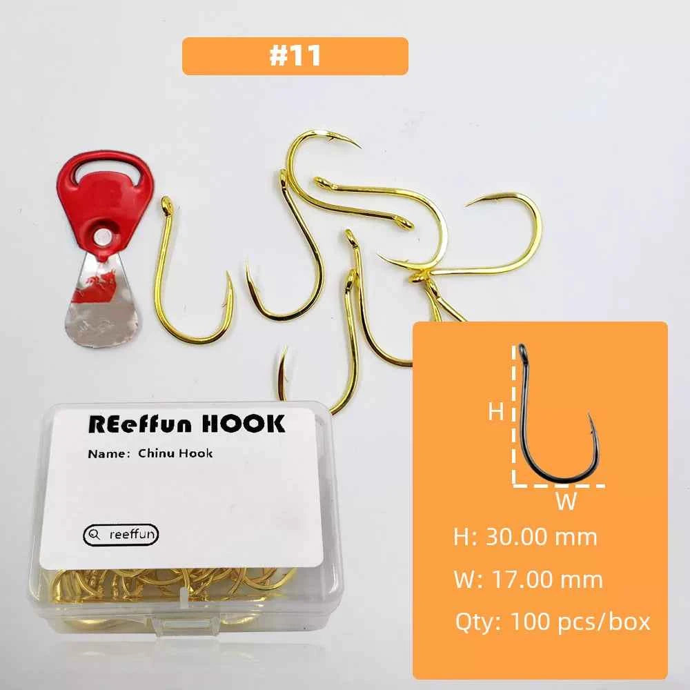 Gold Fishing Hooks for Bass, Salmon & Tuna | High Carbon Steel Barbed Fishing Hooks (#3–#12)