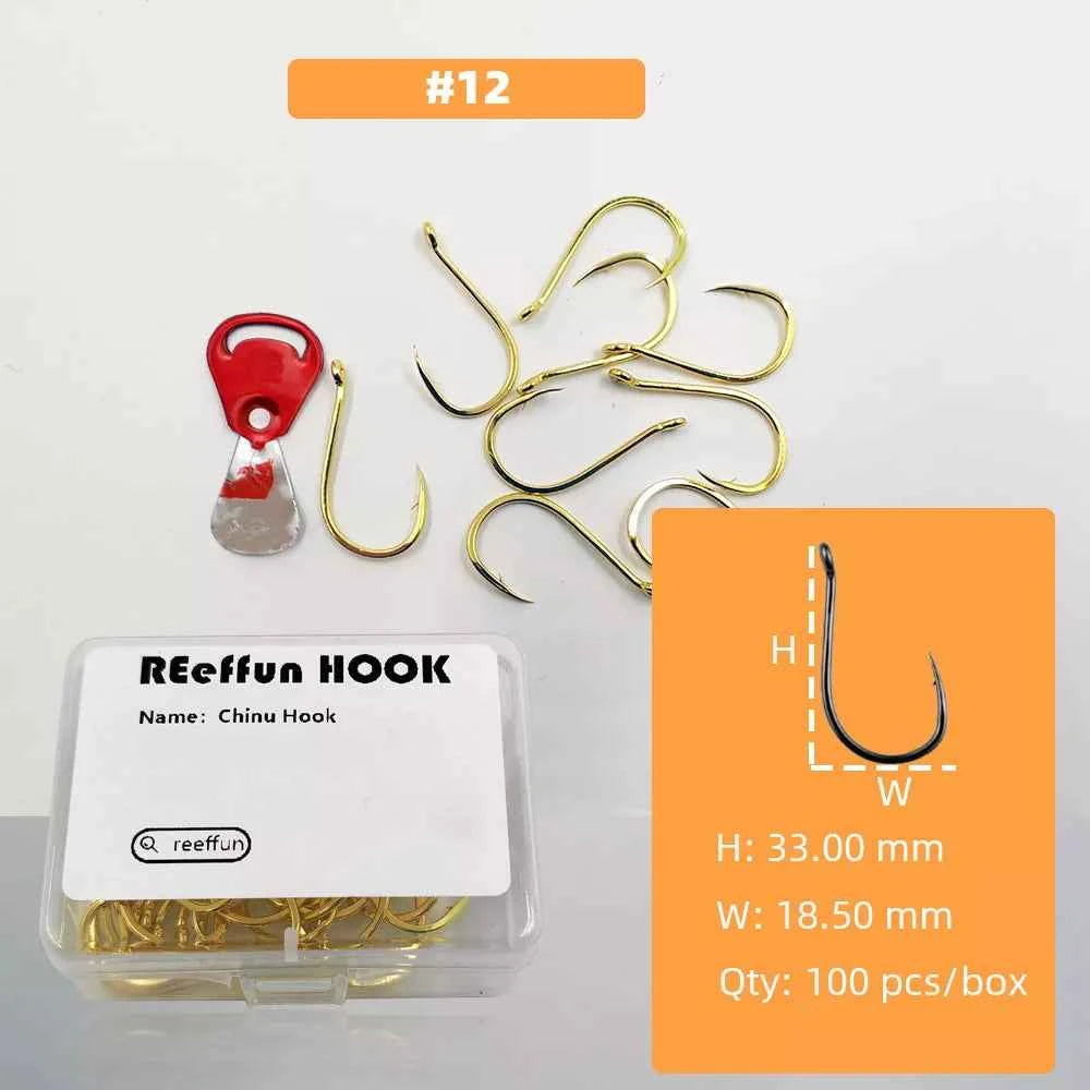 Gold Fishing Hooks for Bass, Salmon & Tuna | High Carbon Steel Barbed Fishing Hooks (#3–#12)