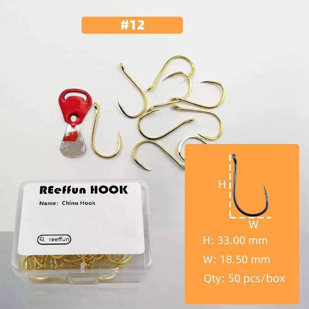 Gold Fishing Hooks for Bass, Salmon & Tuna | High Carbon Steel Barbed Fishing Hooks (#3–#12)