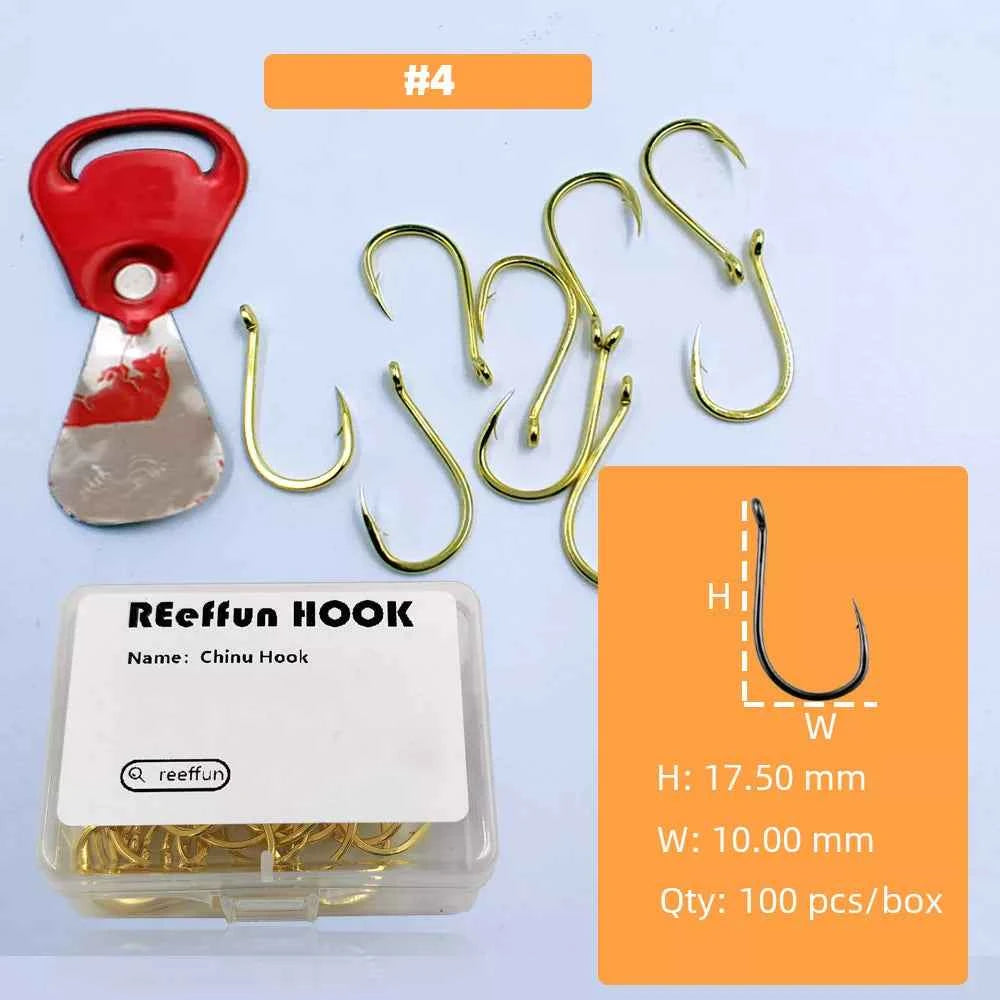 Gold Fishing Hooks for Bass, Salmon & Tuna | High Carbon Steel Barbed Fishing Hooks (#3–#12)