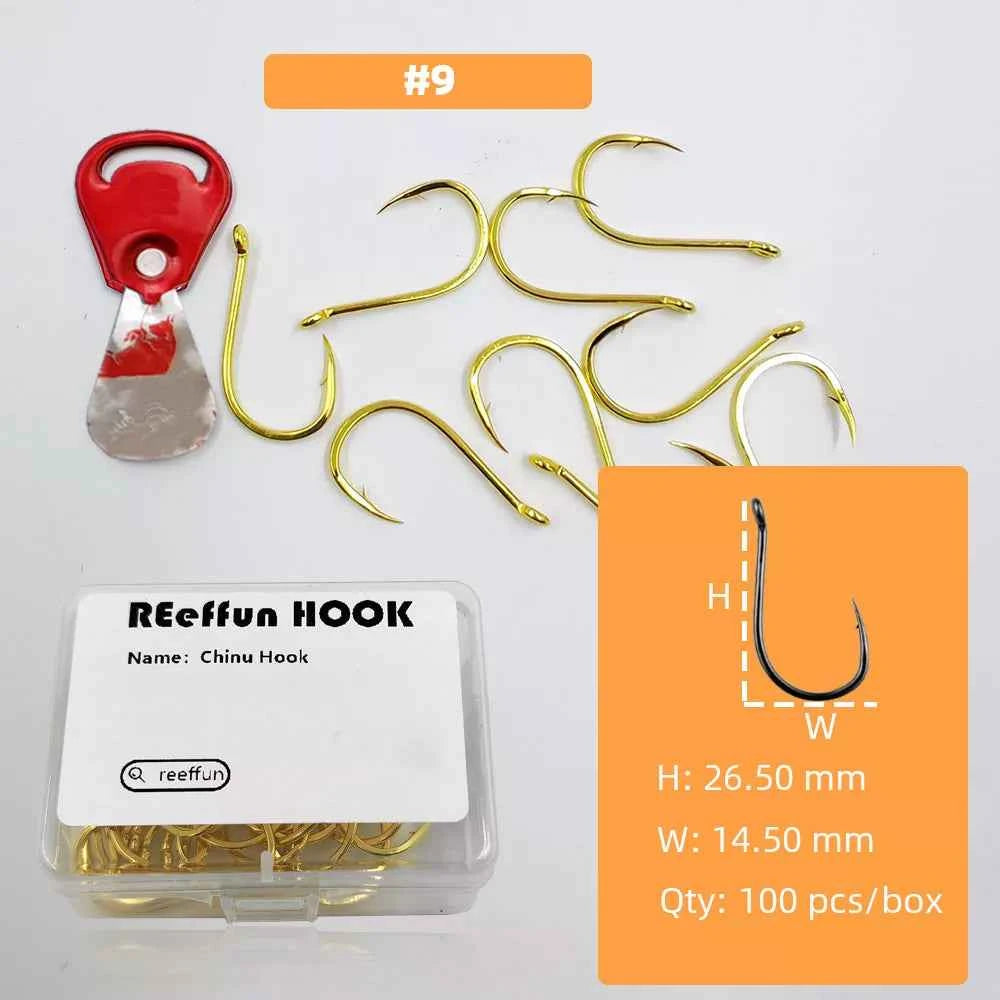 Gold Fishing Hooks for Bass, Salmon & Tuna | High Carbon Steel Barbed Fishing Hooks (#3–#12)