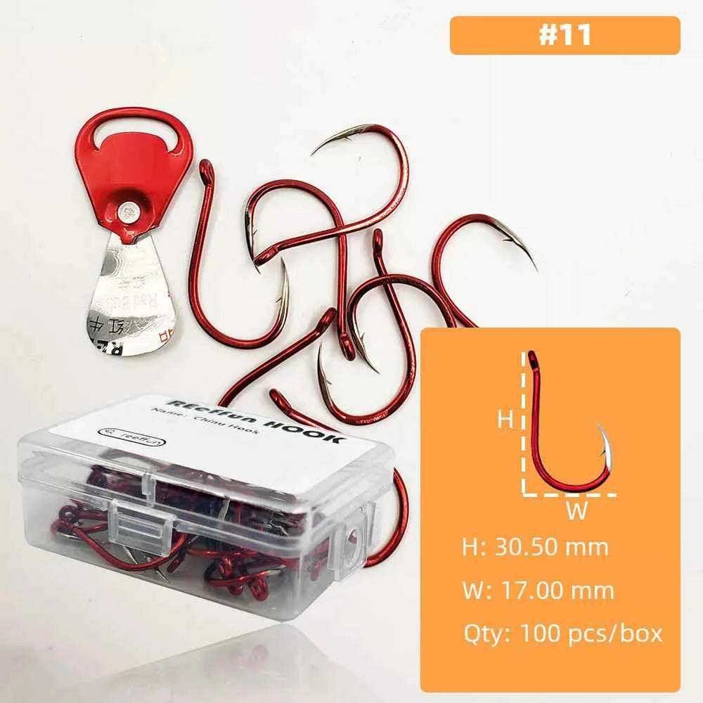 Red Fish Hooks for Bass & Bream – High Carbon Steel Fishing Tackle Hooks (#3–#12)