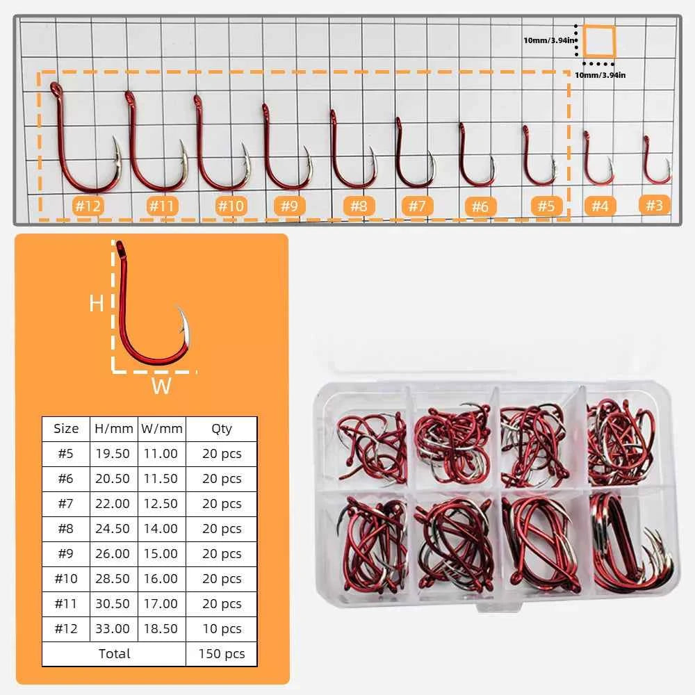 Red Fish Hooks for Bass & Bream – High Carbon Steel Fishing Tackle Hooks (#3–#12)