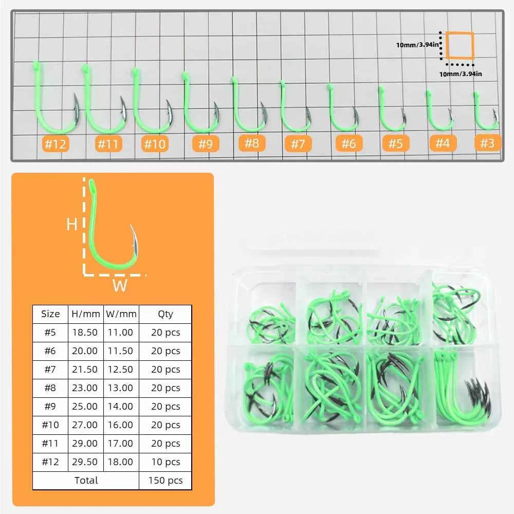 Glow-in-the-Dark Fishing Hooks - High Carbon Steel Sharp Deep Water Hooks (#3–#12)