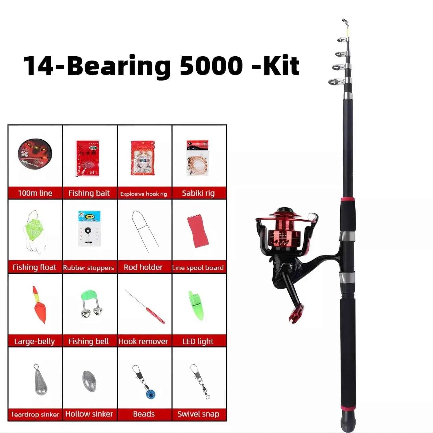 Telescoping Fiberglass Surf Rod and Reel Combo - Heavy-Duty Spinning Reel Rod for All Water Fishing