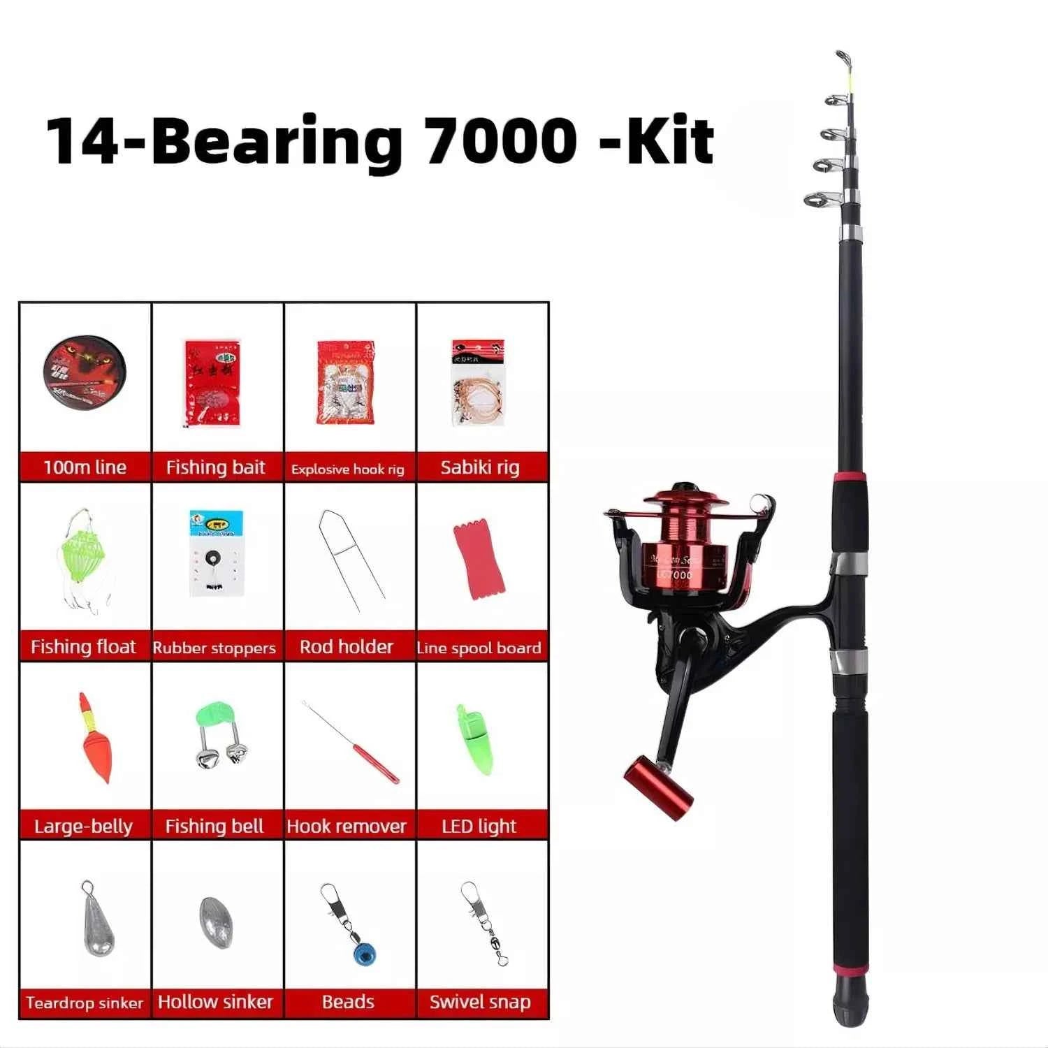 Telescoping Fiberglass Surf Rod and Reel Combo - Heavy-Duty Spinning Reel Rod for All Water Fishing
