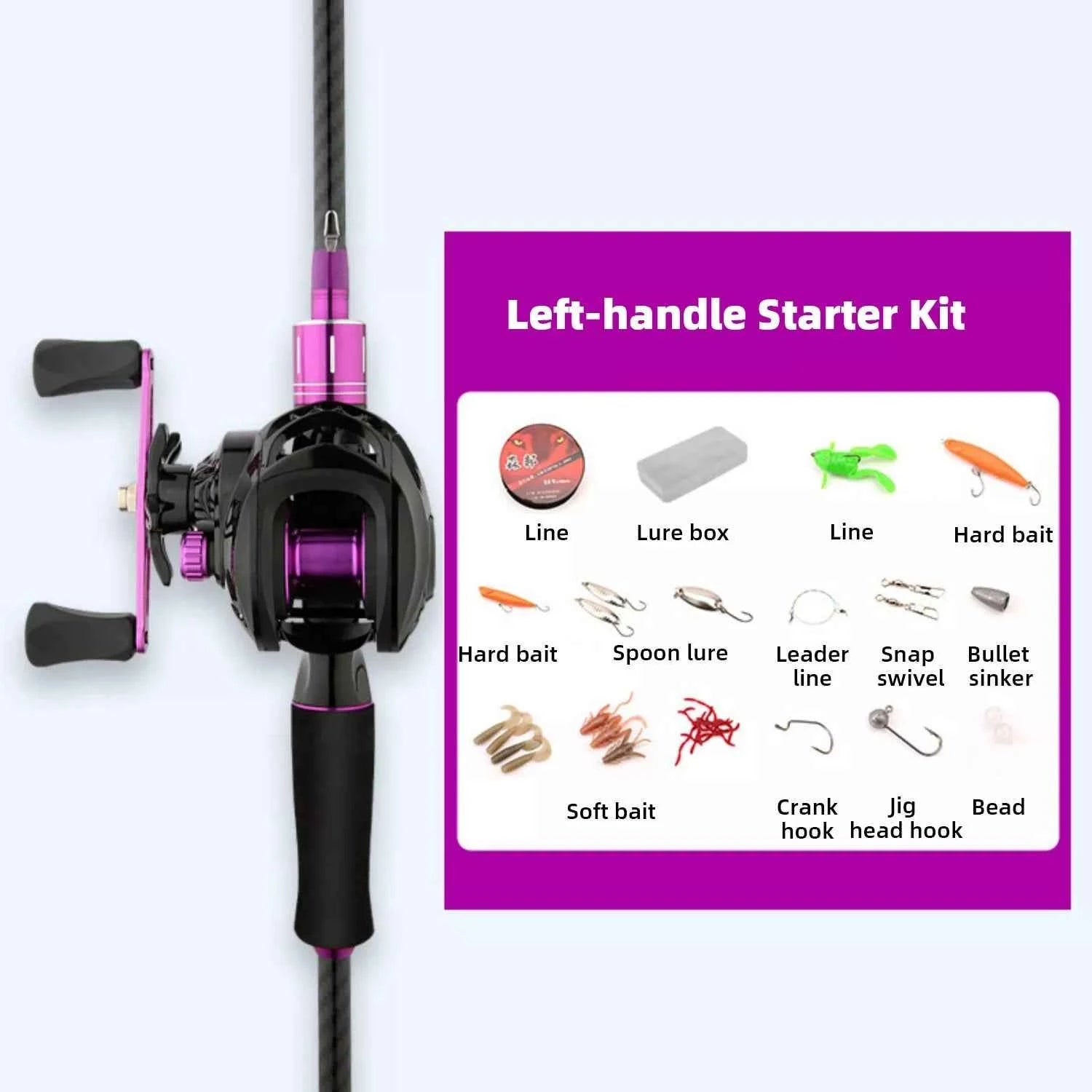 Purple Carbon Fishing Rod and Reel Combo - M Action Fishing Rods and Reels Combo for Freshwater & Saltwater Anglers