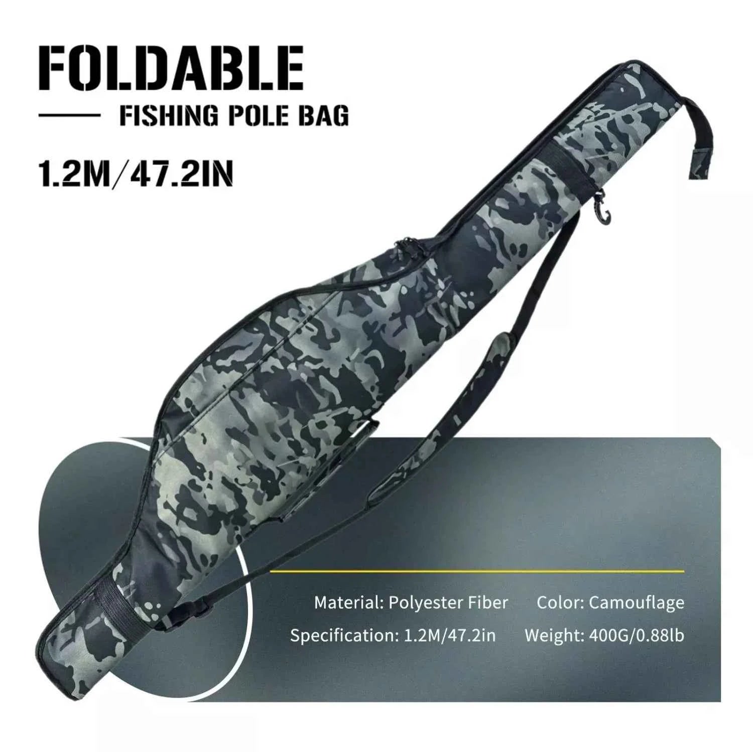 Foldable Camouflage Fishing Rod Bag - Durable Polyester Rod Bags for Fishing with Shoulder/Hand Carry for Outdoor Use