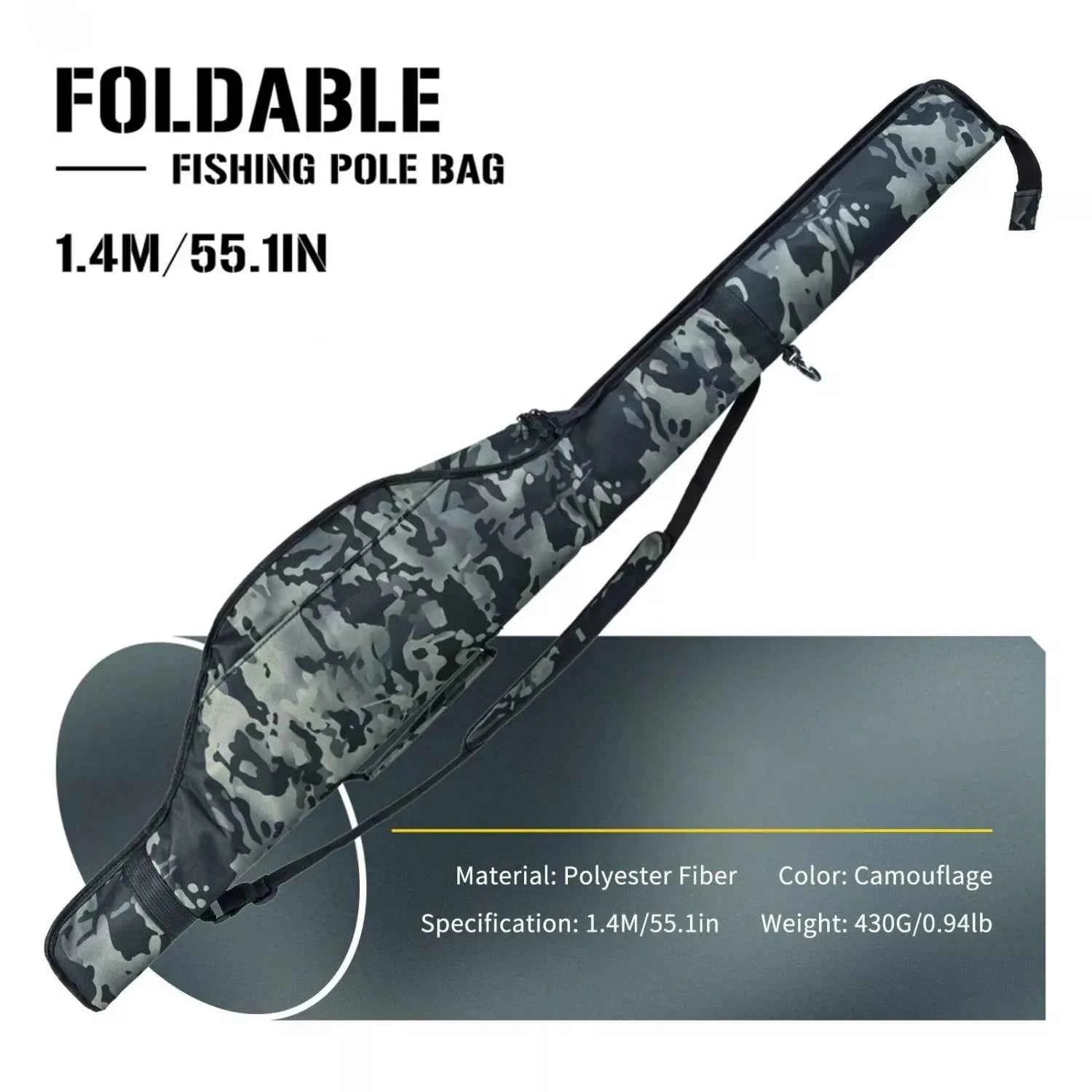 Foldable Camouflage Fishing Rod Bag - Durable Polyester Rod Bags for Fishing with Shoulder/Hand Carry for Outdoor Use