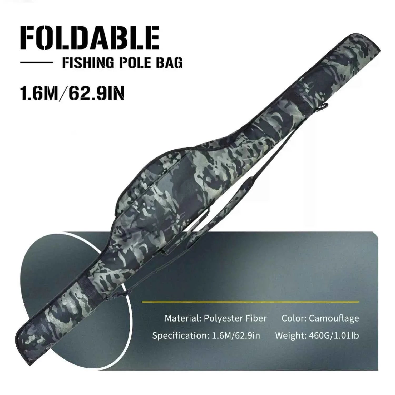 Foldable Camouflage Fishing Rod Bag - Durable Polyester Rod Bags for Fishing with Shoulder/Hand Carry for Outdoor Use