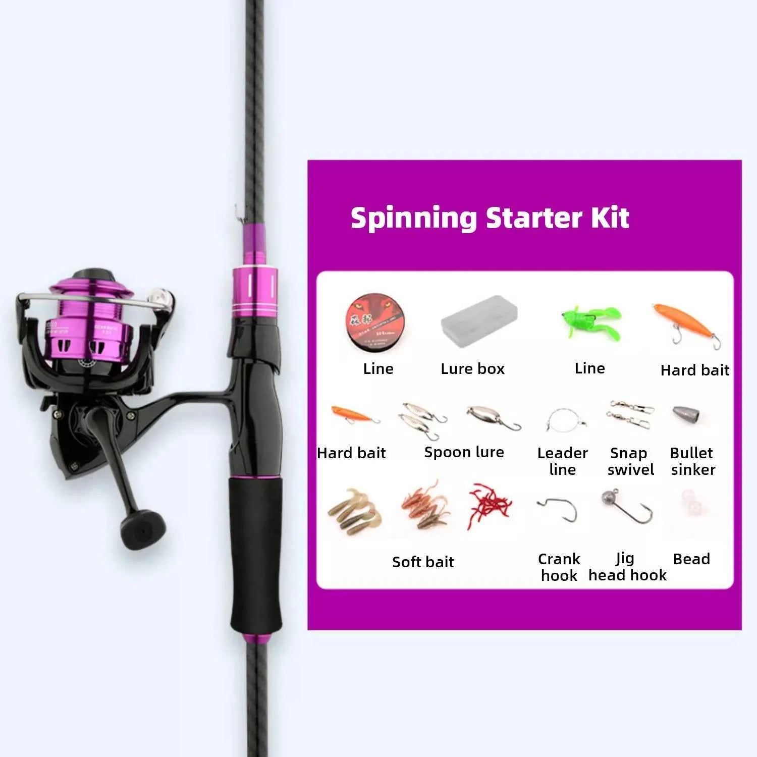 Purple Carbon Fishing Rod and Reel Combo - M Action Fishing Rods and Reels Combo for Freshwater & Saltwater Anglers
