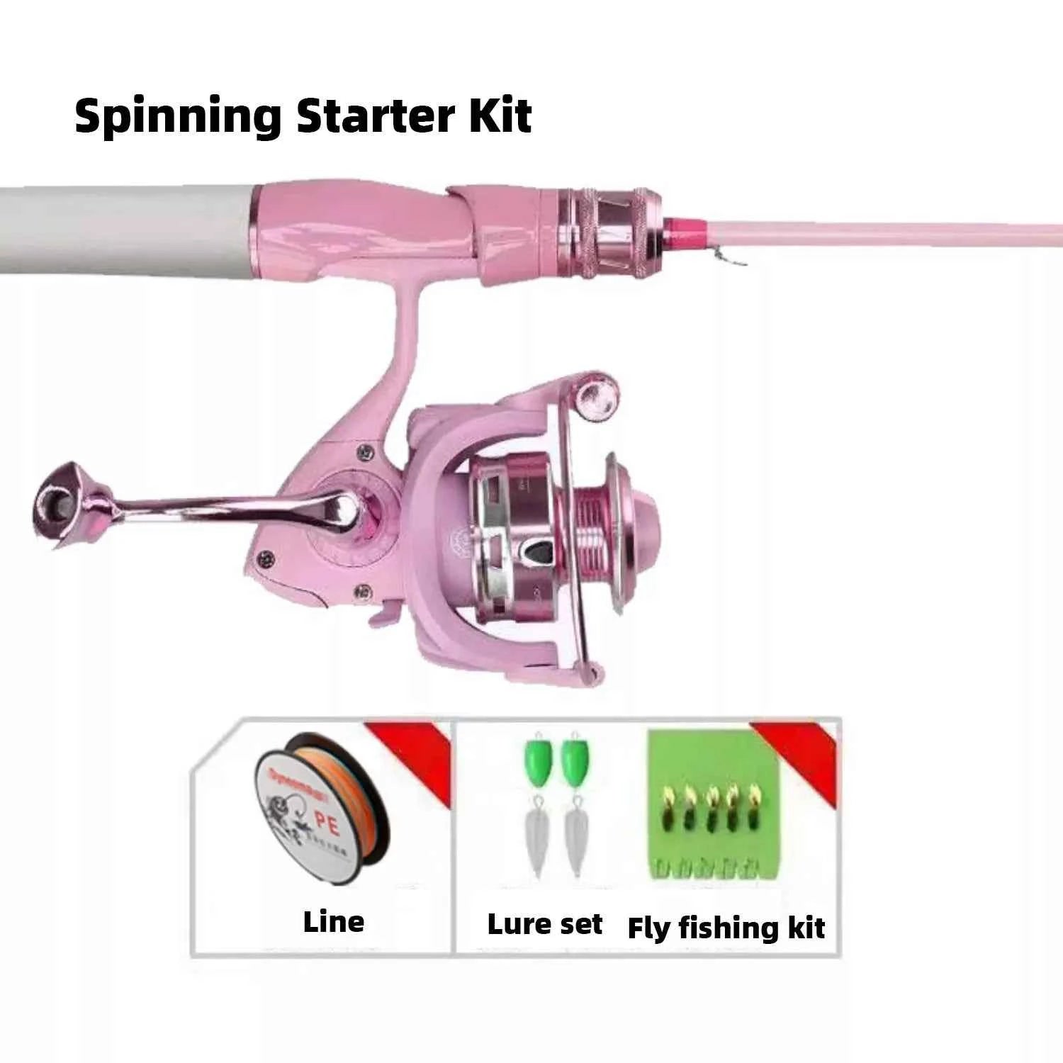 Pink Fishing Rod and Reel Combo - UL Light Carbon Lure Rod for Saltwater & Freshwater Micro Jigging (1.5m-1.98m)